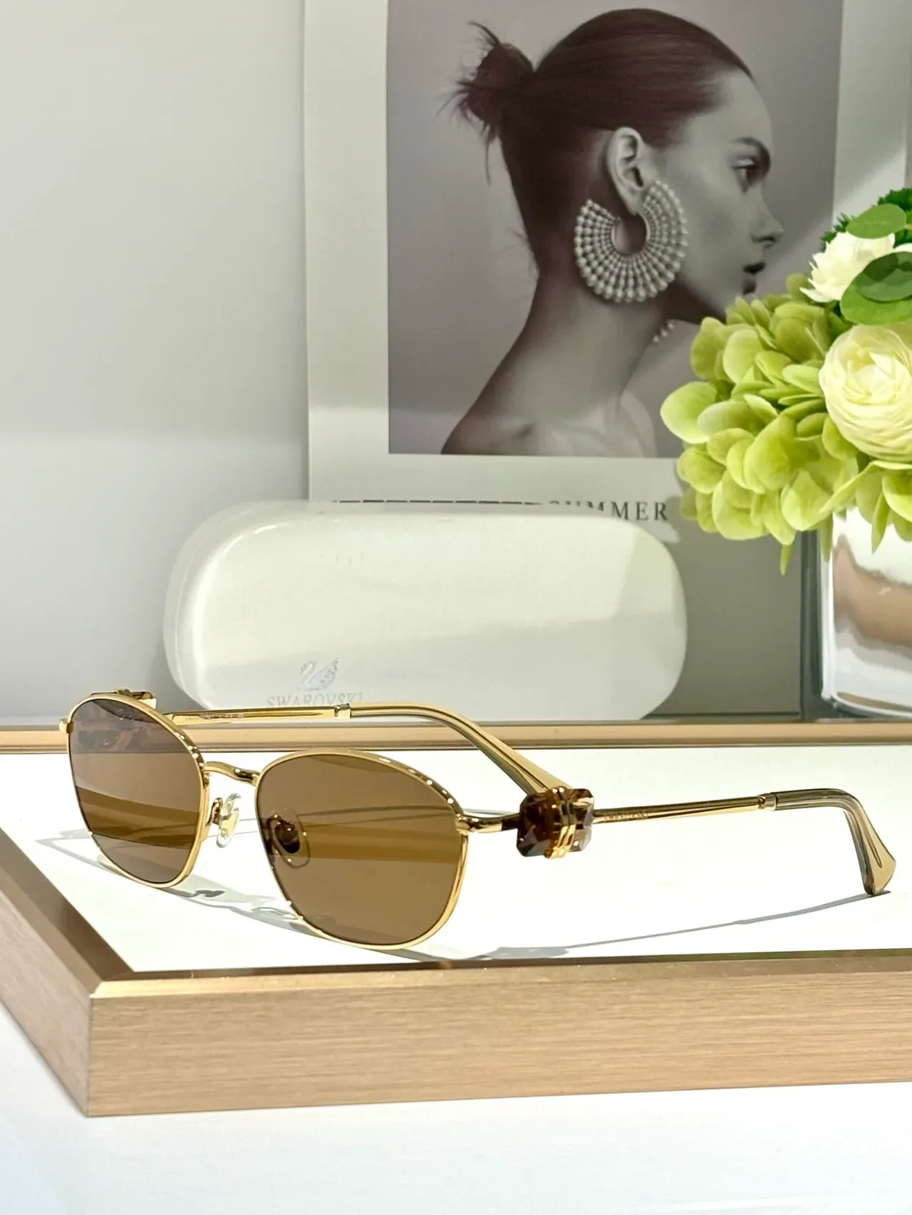 Swarovski Geometric Metal Frame Light Blue Tinted Eyewear 4