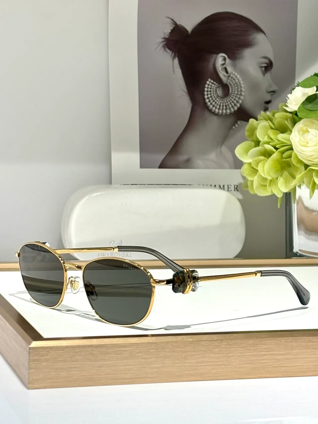 Swarovski Geometric Metal Frame Light Blue Tinted Eyewear 5