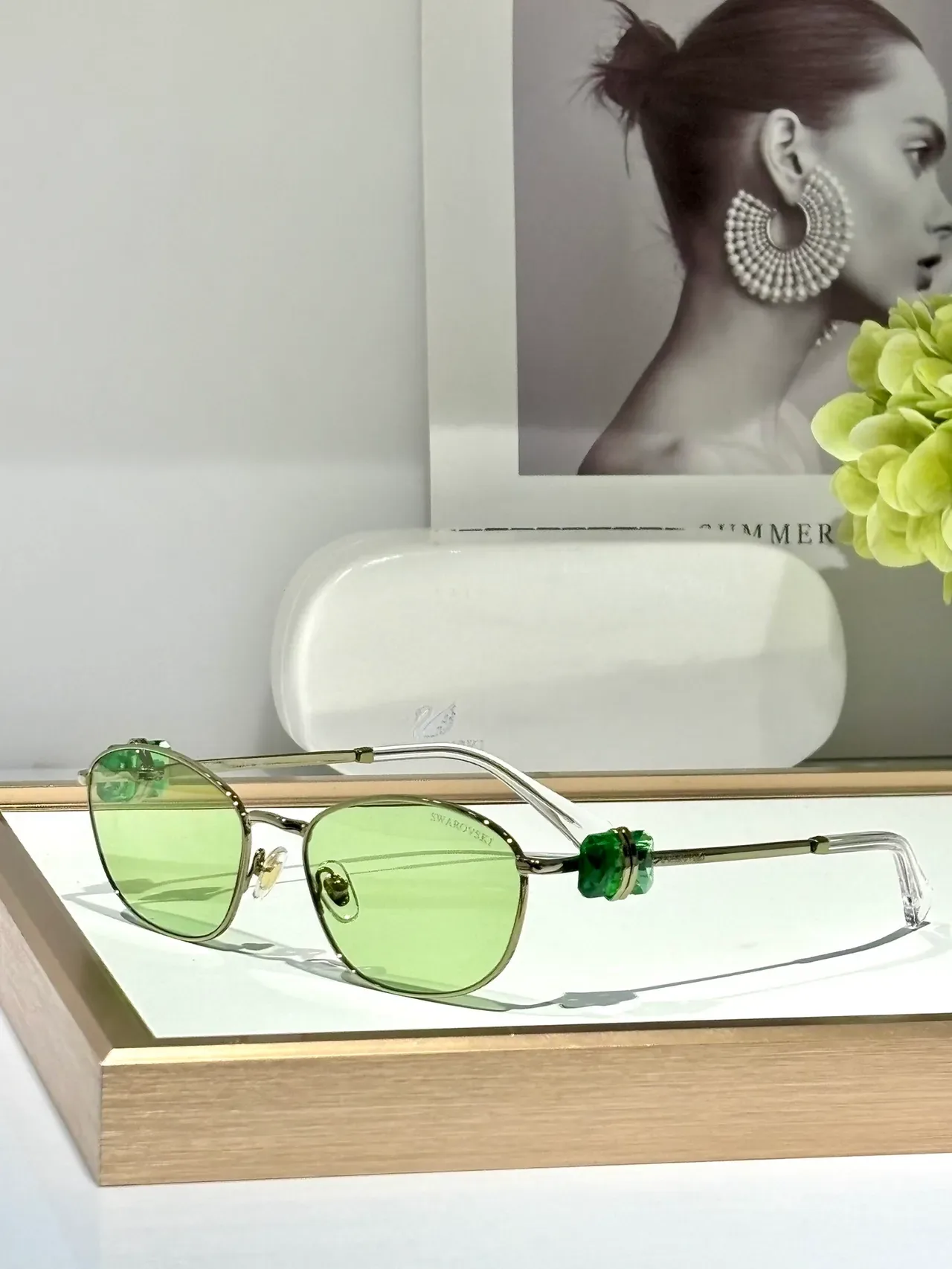 Swarovski Geometric Metal Frame Light Blue Tinted Eyewear 6