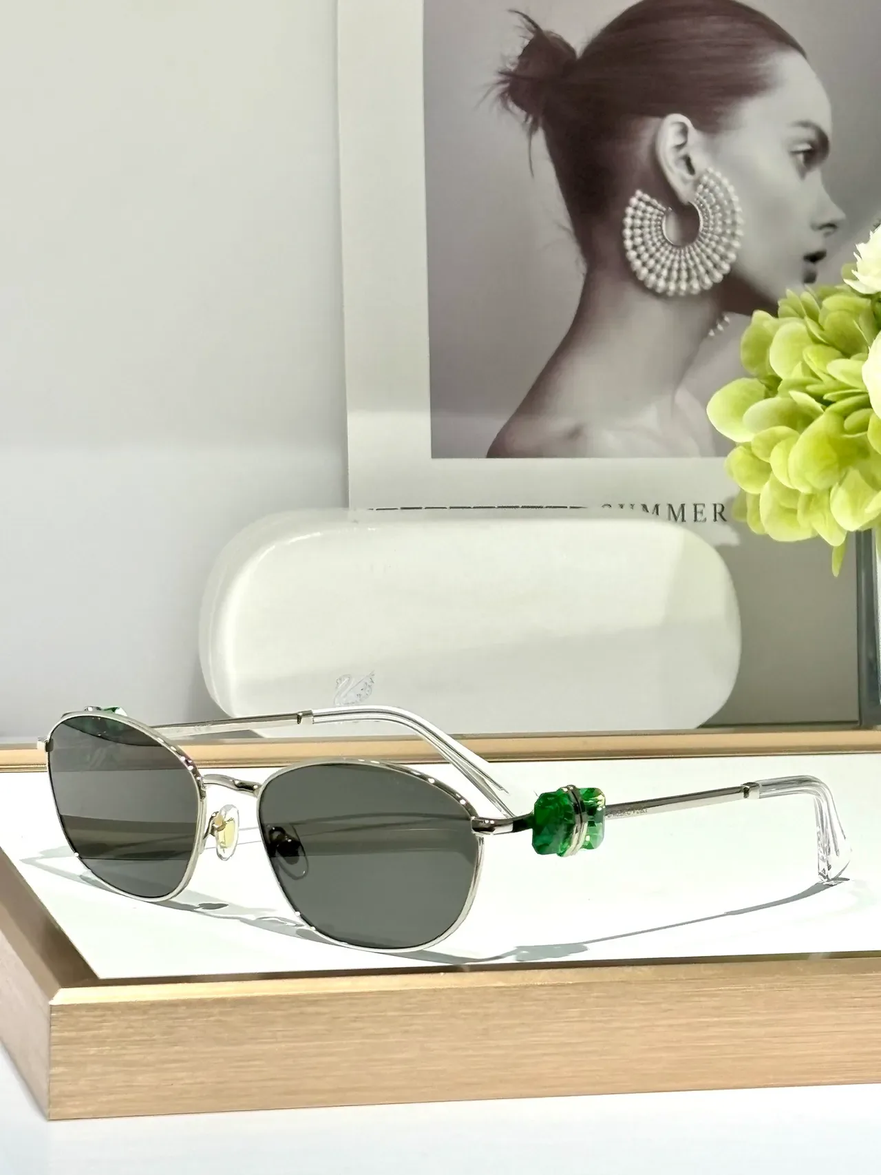 Swarovski Geometric Metal Frame Light Blue Tinted Eyewear 7