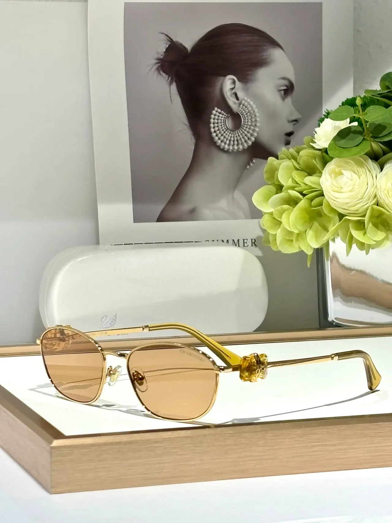 Swarovski Geometric Metal Frame Light Blue Tinted Eyewear 8