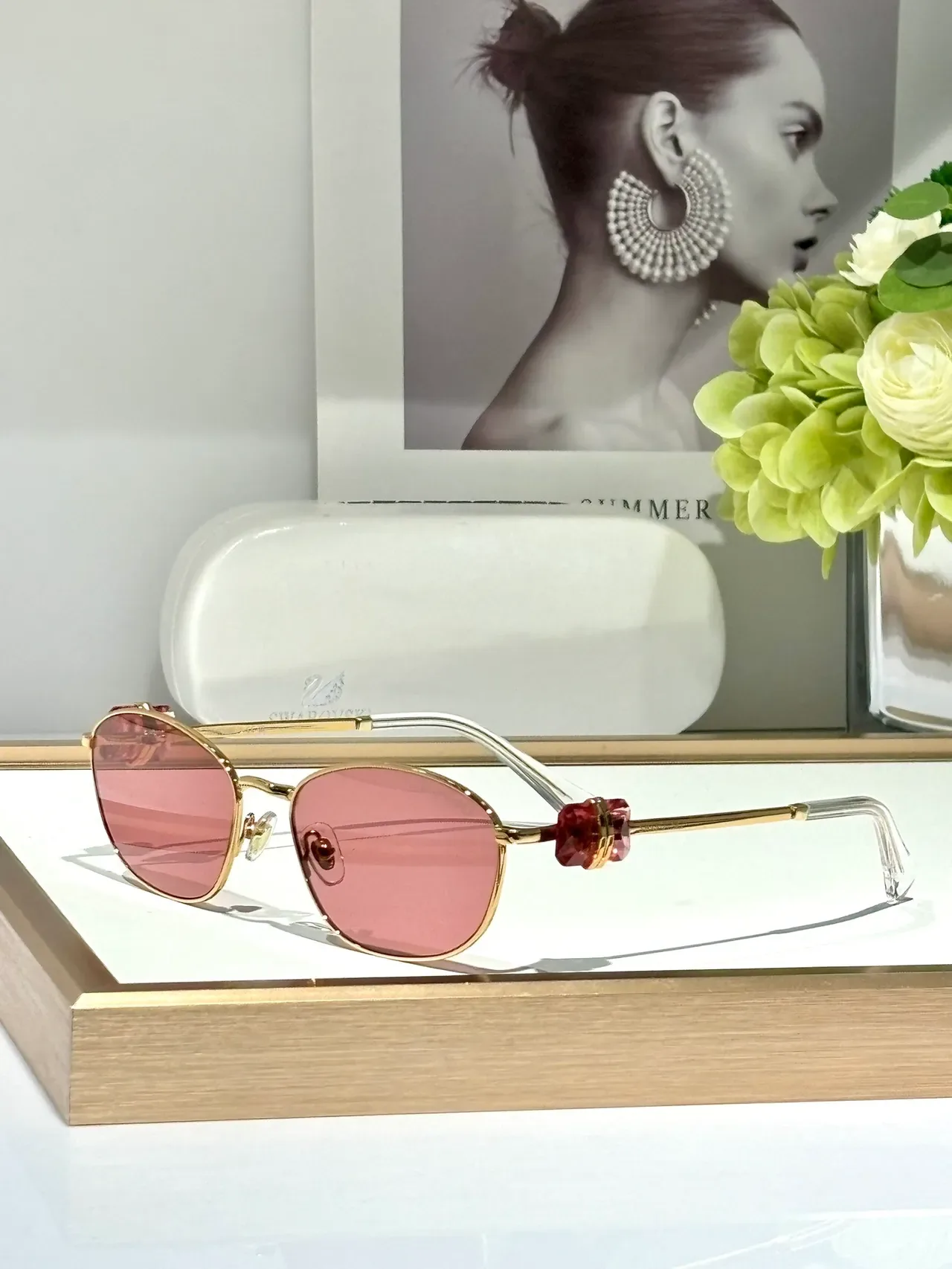 Swarovski Geometric Metal Frame Light Blue Tinted Eyewear 9