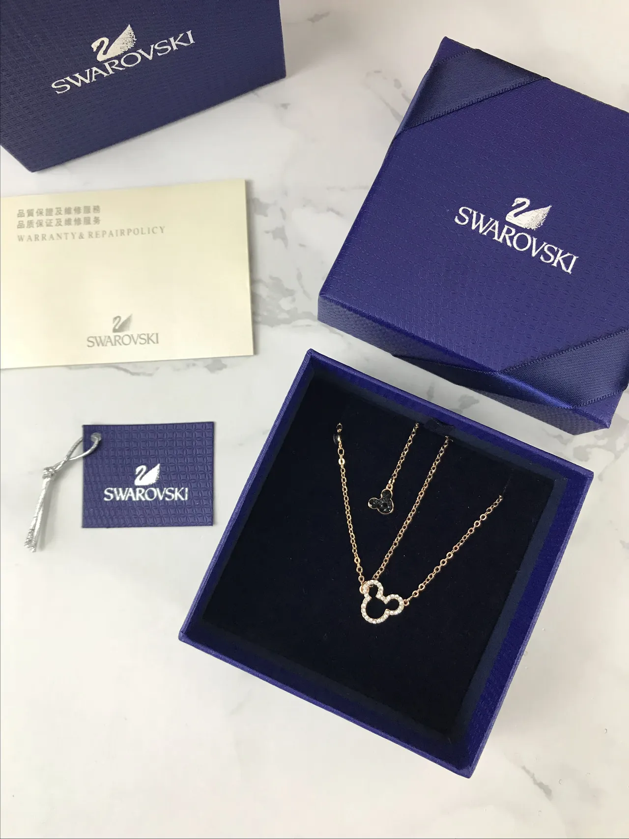 Swarovski Mickey Mouse chaîne dorée noire Pavé cristal silhouette collier 2