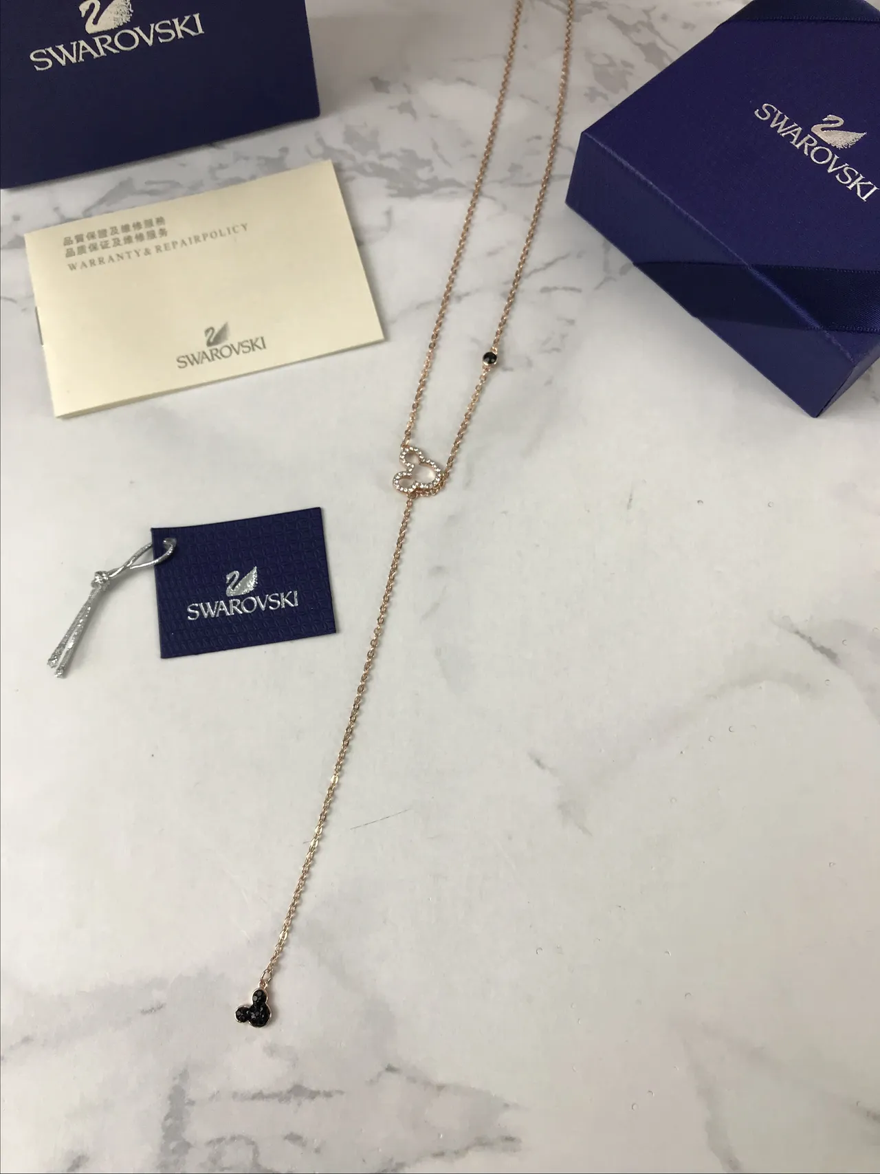 Swarovski Mickey Mouse chaîne dorée noire Pavé cristal silhouette collier 6