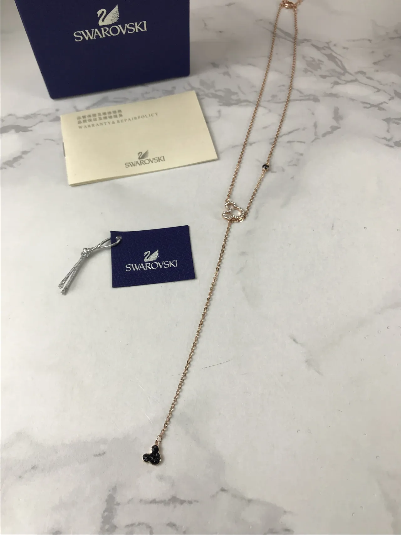 Swarovski Mickey Mouse chaîne dorée noire Pavé cristal silhouette collier 7