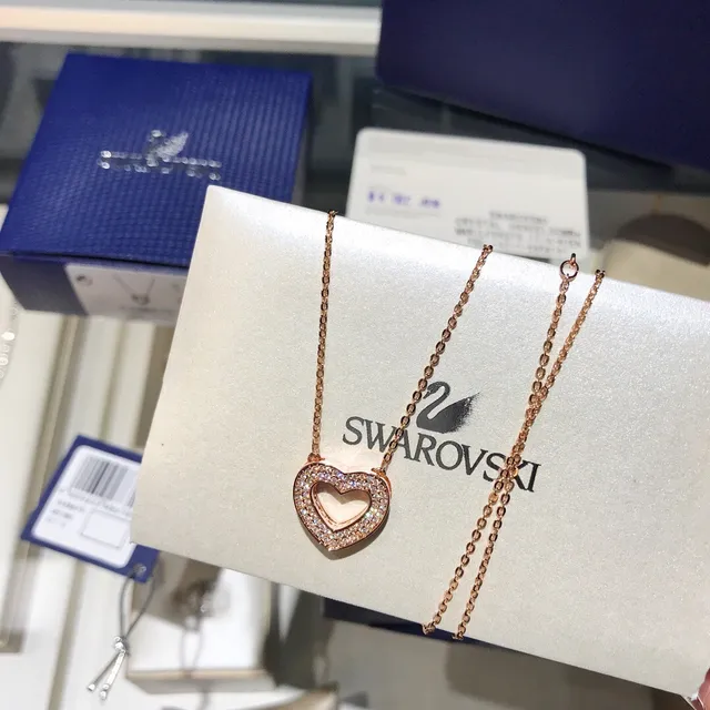 Swarovski Open Heart Rose Gold-Tone Crystal Necklace 4