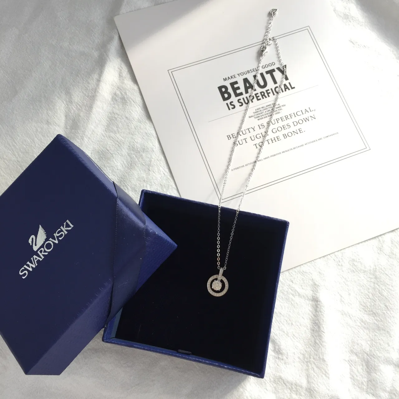 Swarovski Silver Blue Chain Circular Halo Pendant Necklace 2
