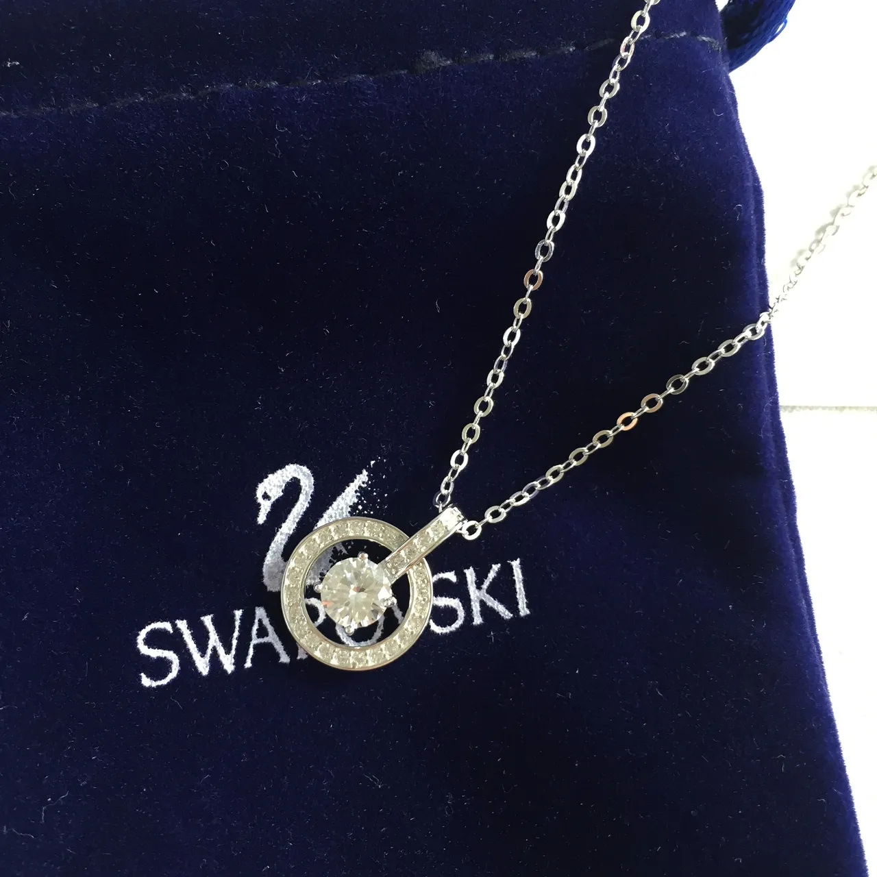 Swarovski Silver Blue Chain Circular Halo Pendant Necklace 5