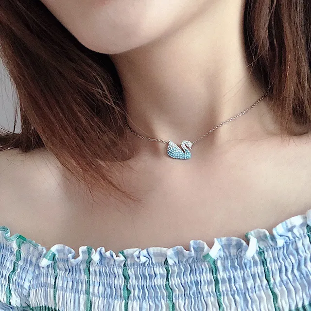 Swarovski Cygne Pavé Cristal Turquoise et Transparente Collier 4