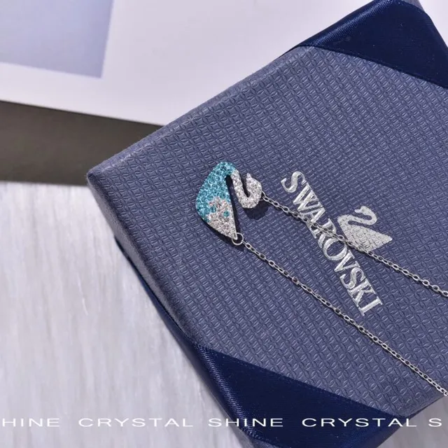 Swarovski Cygne Pavé Cristal Turquoise et Transparente Collier 5