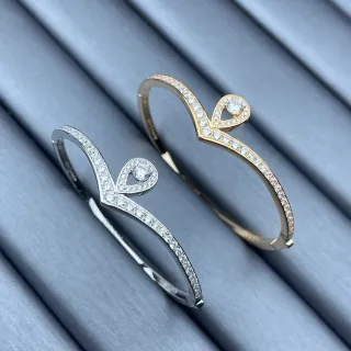 Tiffany & Co. Silver Gold Open Bangle Pavé-Set Bracelet