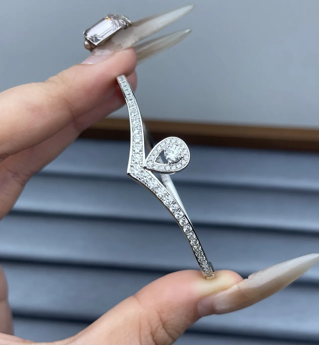 Tiffany & Co. Silver Gold Open Bangle Pavé-Set Bracelet 3