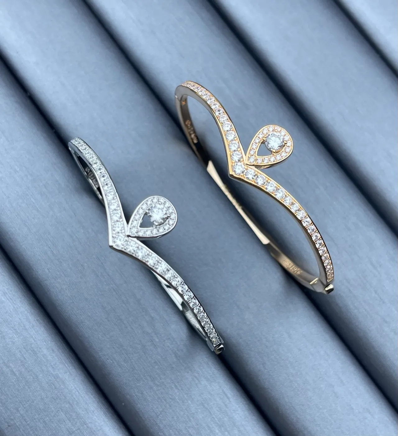 Tiffany & Co. Silver Gold Open Bangle Pavé-Set Bracelet 4