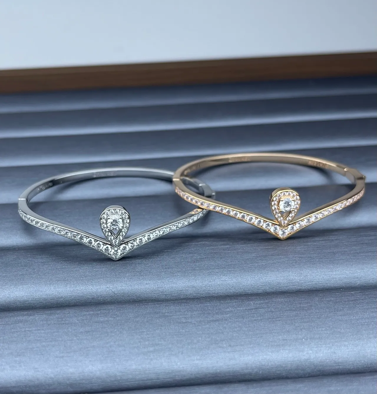 Tiffany & Co. Silver Gold Open Bangle Pavé-Set Bracelet 7
