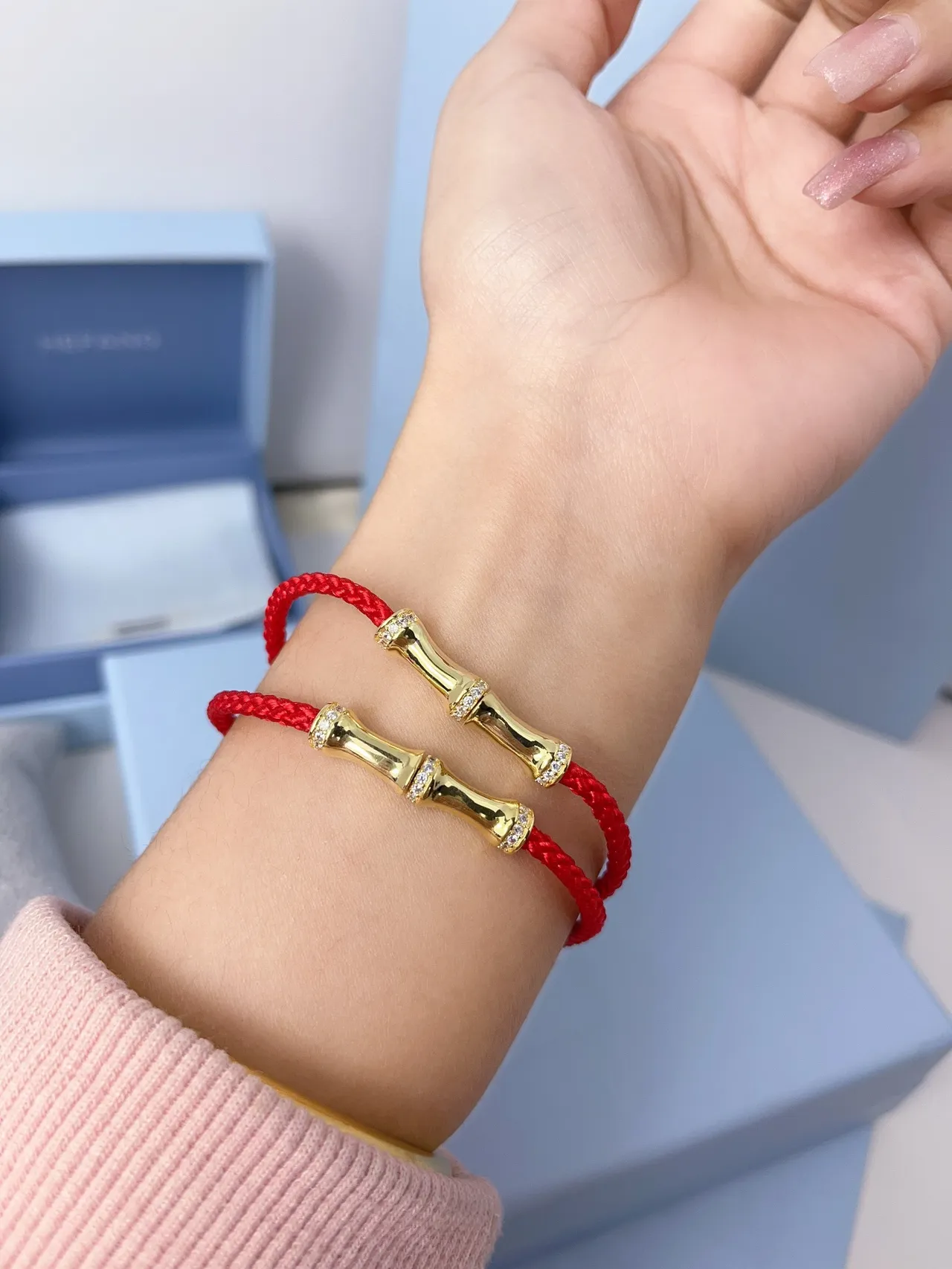 Tiffany & Co. Bamboo Pavé أساور حبل ذهبي وأحمر 7