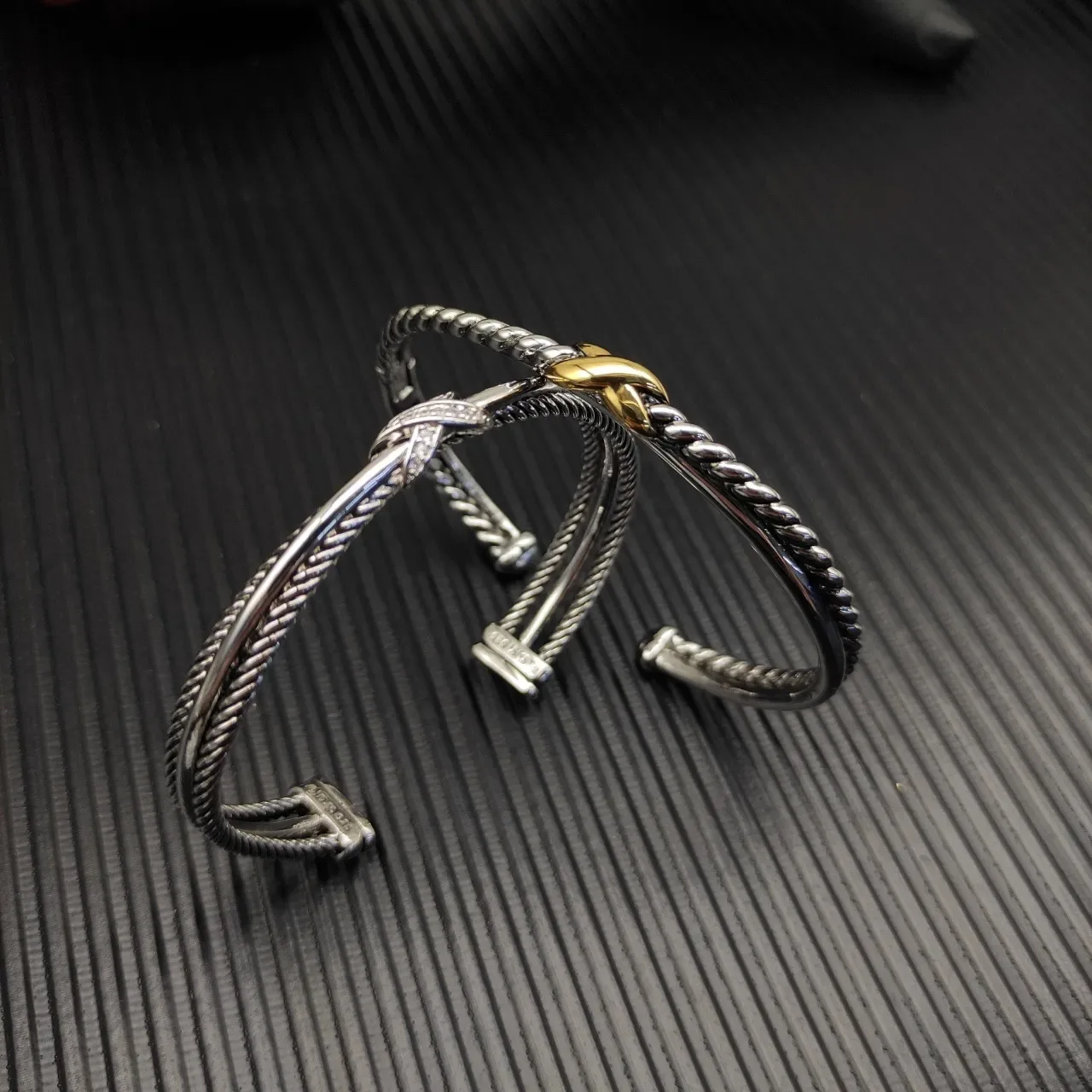 Tiffany & Co. HardWear Double Cable X Bangle Silver and Gold Bracelet 2