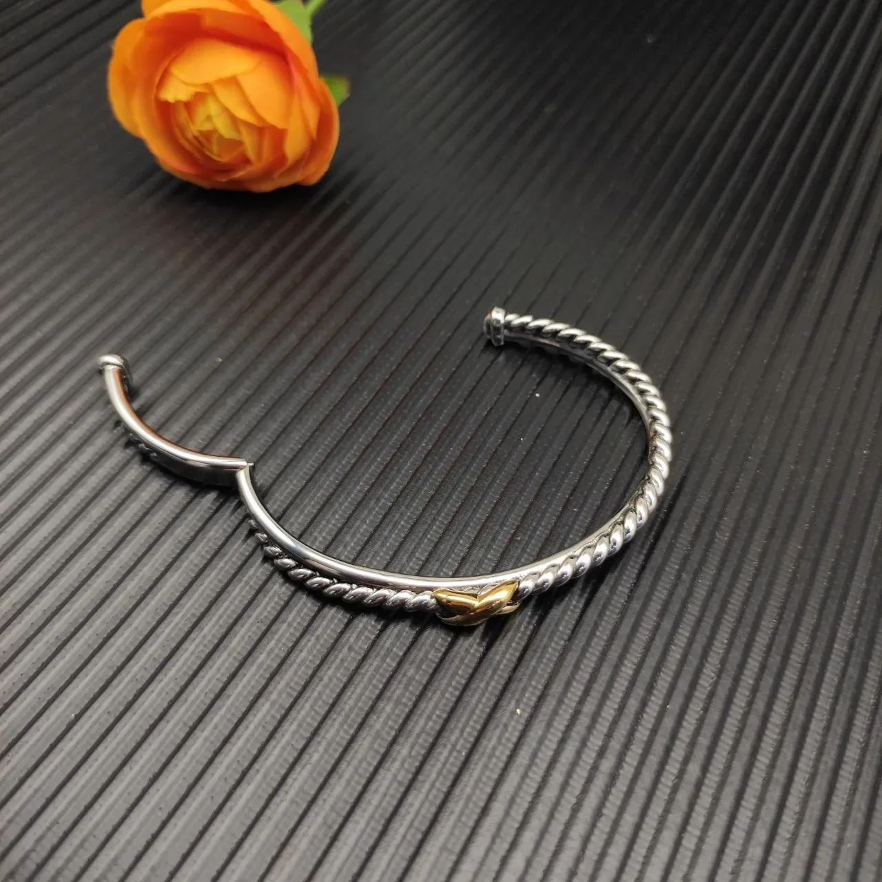 Tiffany & Co. HardWear Double Cable X Bangle Silver and Gold Bracelet 6