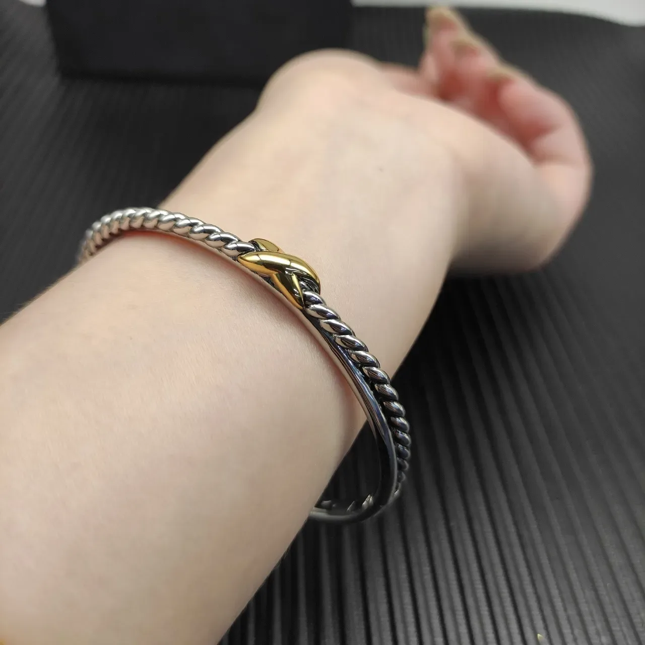 Tiffany & Co. HardWear Double Cable X Bangle Silver and Gold Bracelet 7