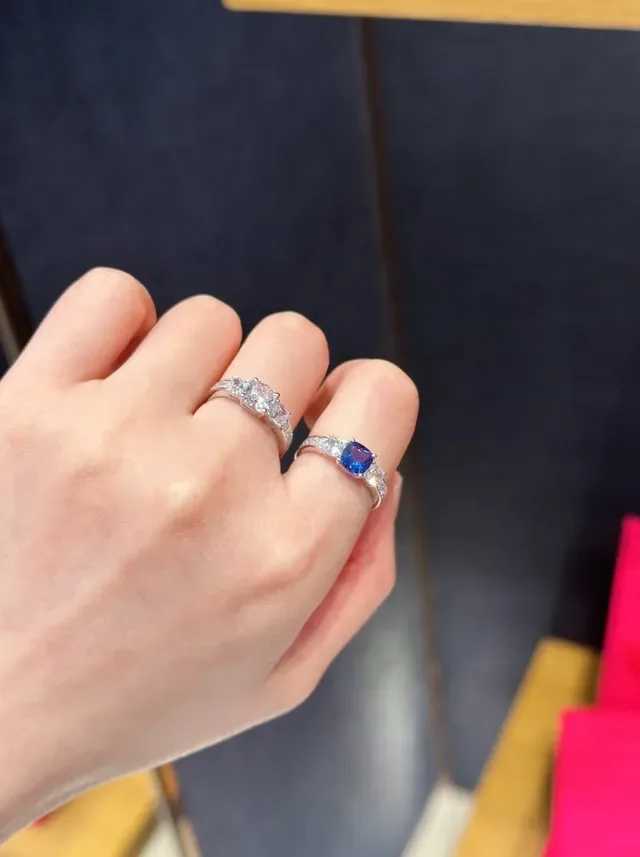 Tiffany & Co. Silver Navy Three-Stone Pavé-Set Shoulders Ring 2
