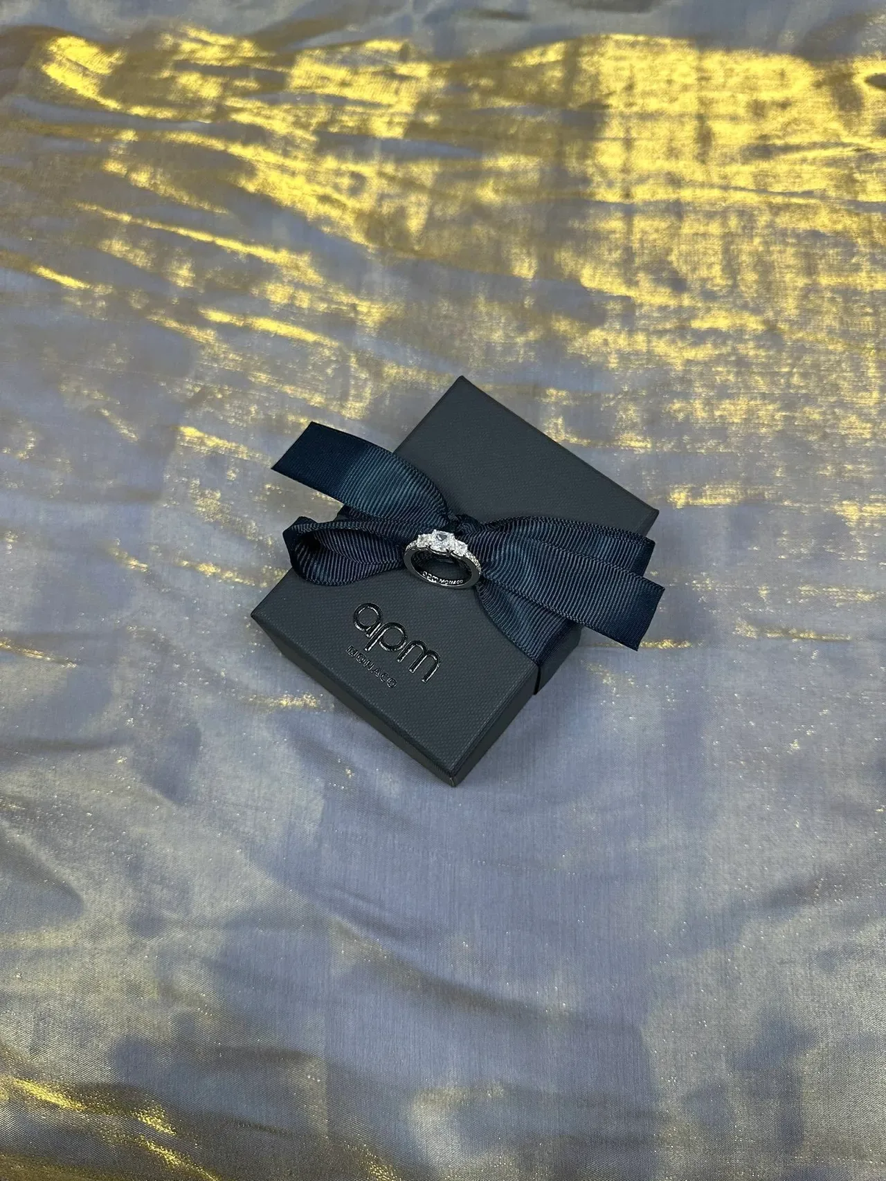 Tiffany & Co. Silver Navy Three-Stone Pavé-Set Shoulders Ring 5