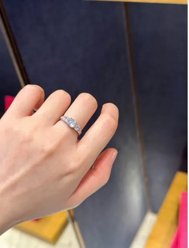 Tiffany & Co. Silver Navy Three-Stone Pavé-Set Shoulders Ring 6