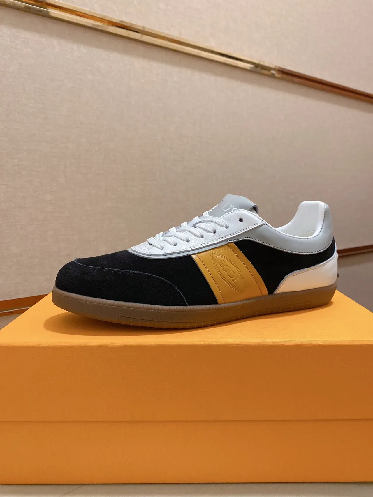 Tod's Black Yellow Color-Blocked Suede-and-Leather Lifestyle Sneakers 1
