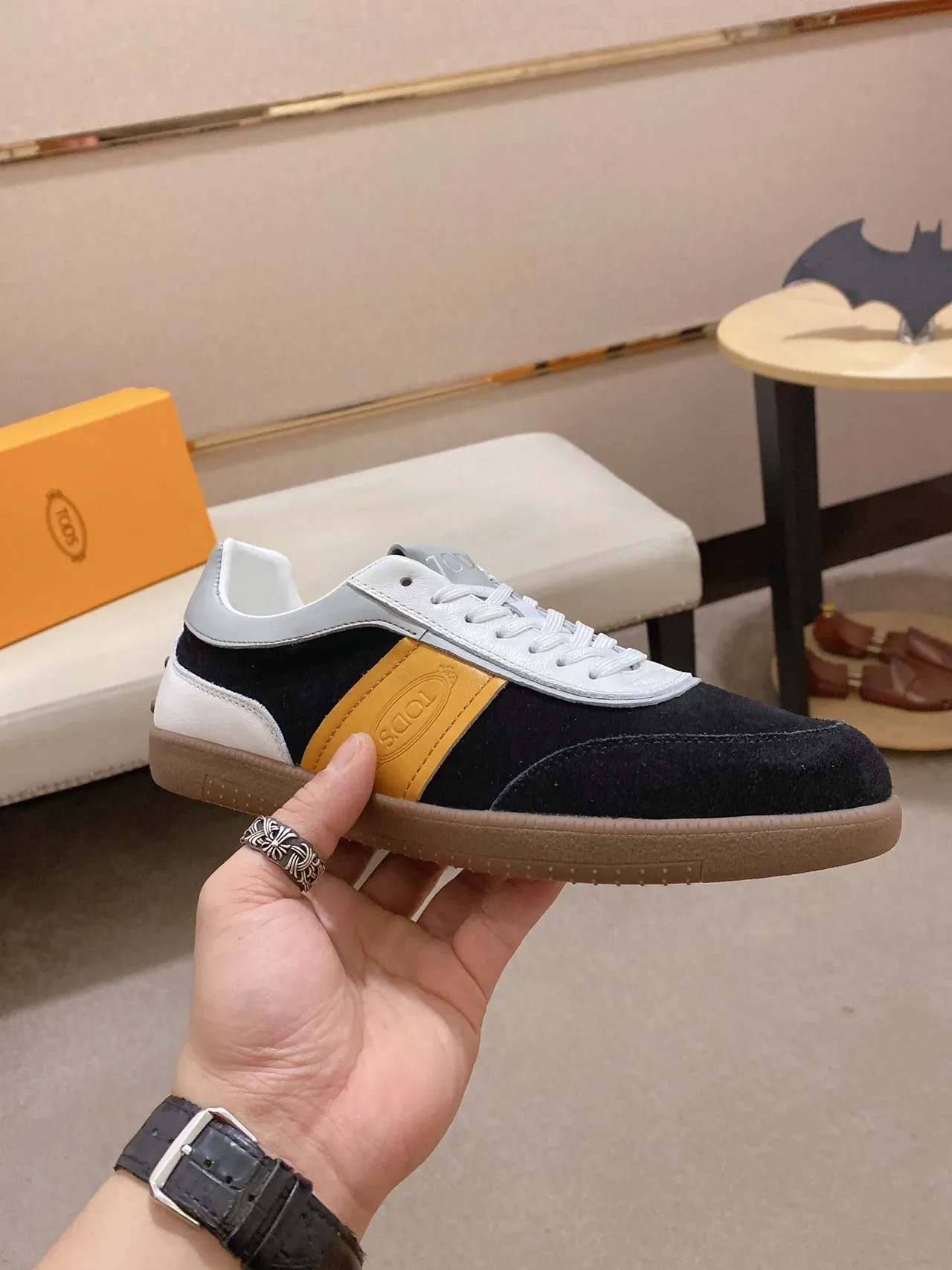 Tod's Black Yellow Color-Blocked Suede-and-Leather Lifestyle Sneakers 7