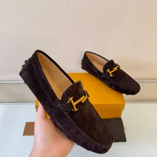 Tod's Brown Gold Suede Upper Metal H-Bit Hardware Loafer