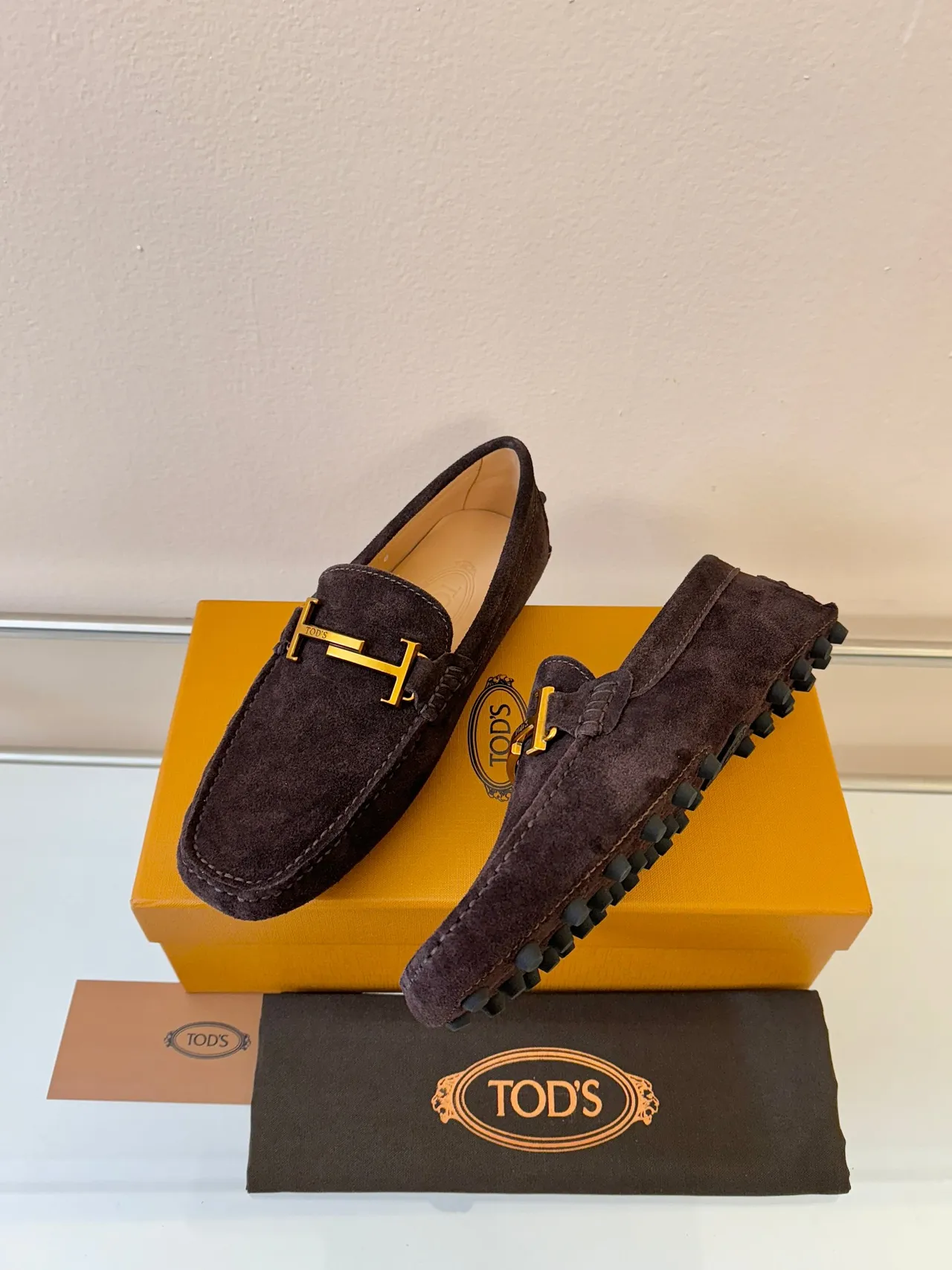 Tod's Marron Doré Daim Supérieur Métal H-Bit Hardware Mocassin 2