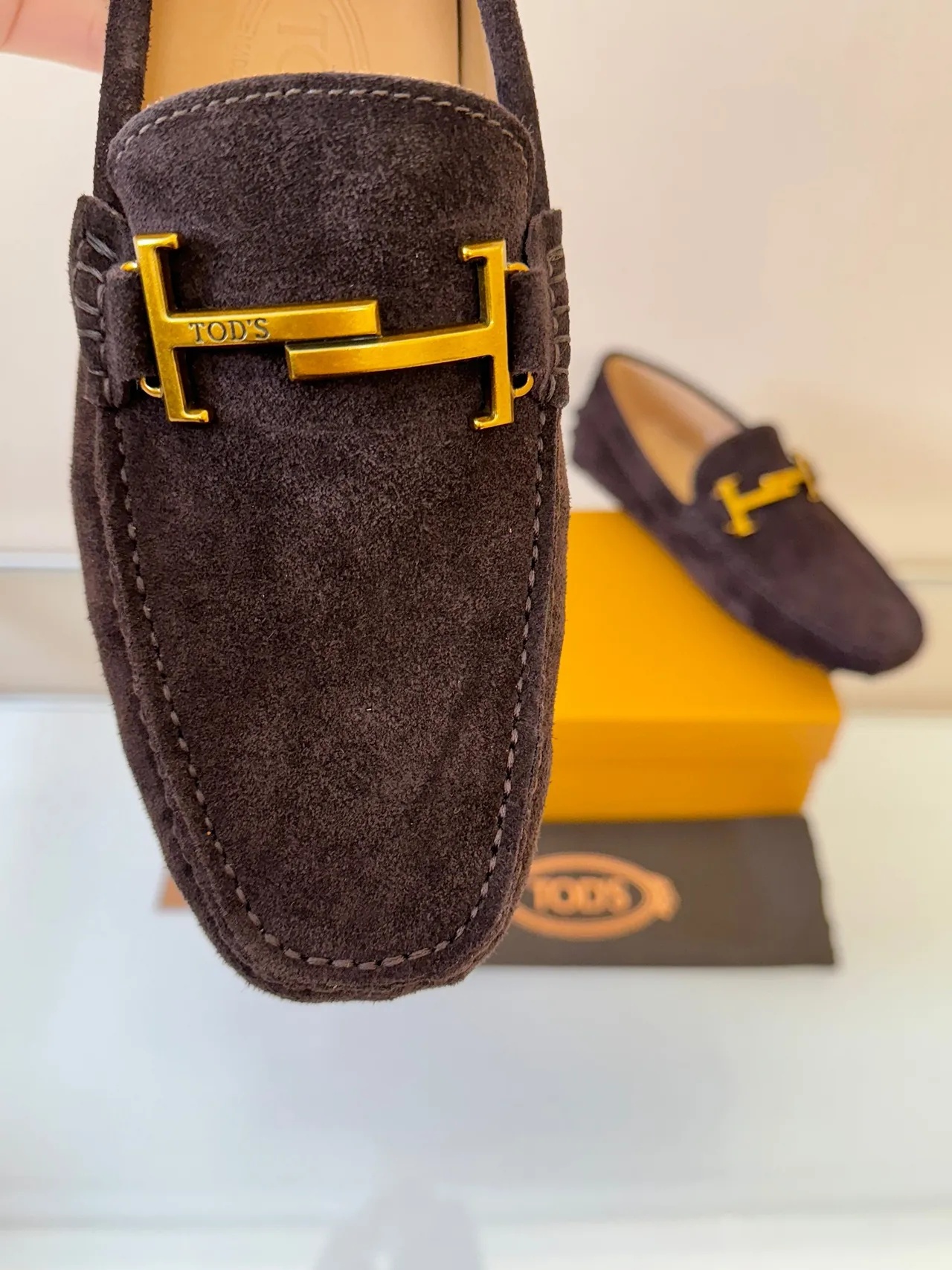 Tod's Marron Doré Daim Supérieur Métal H-Bit Hardware Mocassin 3