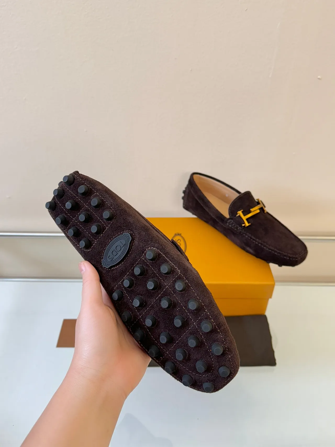 Tod's Marron Doré Daim Supérieur Métal H-Bit Hardware Mocassin 5