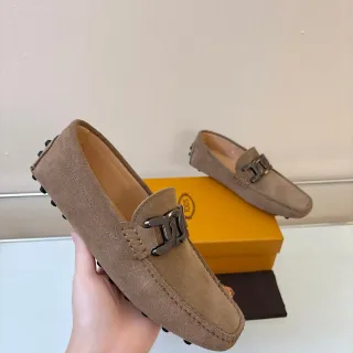 Tod's Gommino Beige Brown Suede Upper Metal Horsebit Buckle Loafer