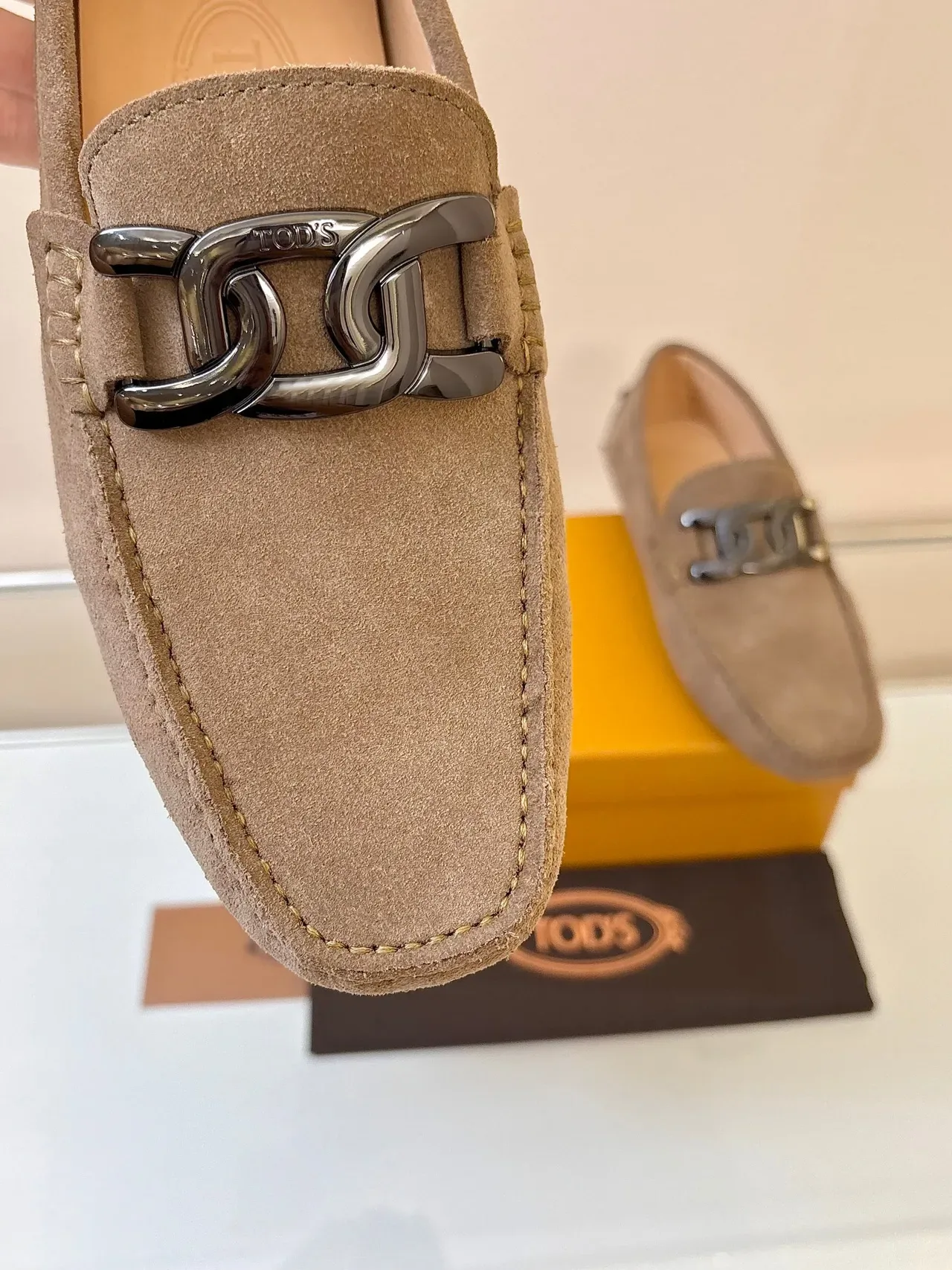 Tod's Gommino Beige Brown Suede Upper Metal Horsebit Buckle Loafer 3