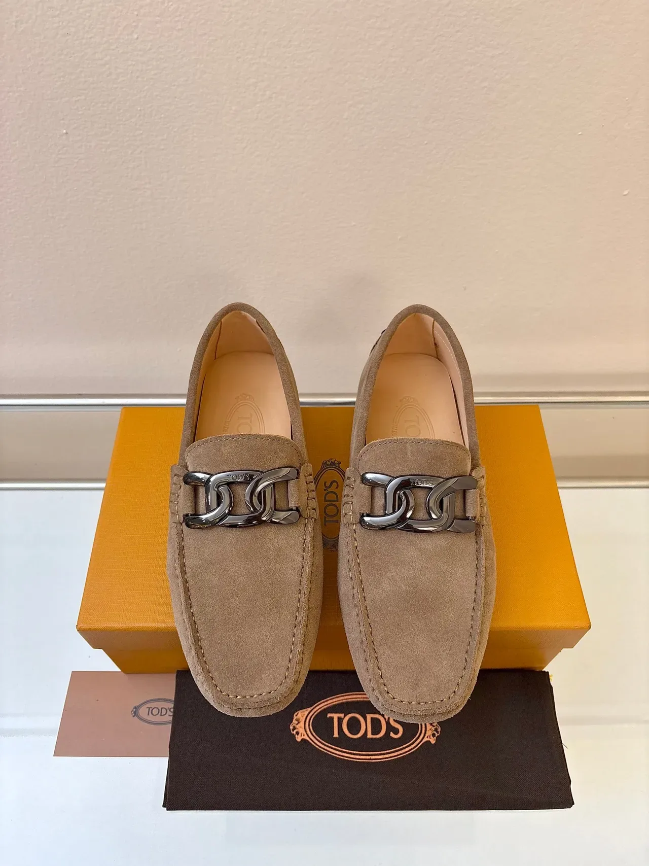 Tod's Gommino Beige Brown Suede Upper Metal Horsebit Buckle Loafer 6