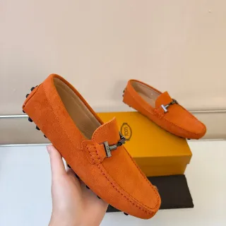Tod's Gommino Loafer Orange Suede Horsebit Pebble Sole Loafers