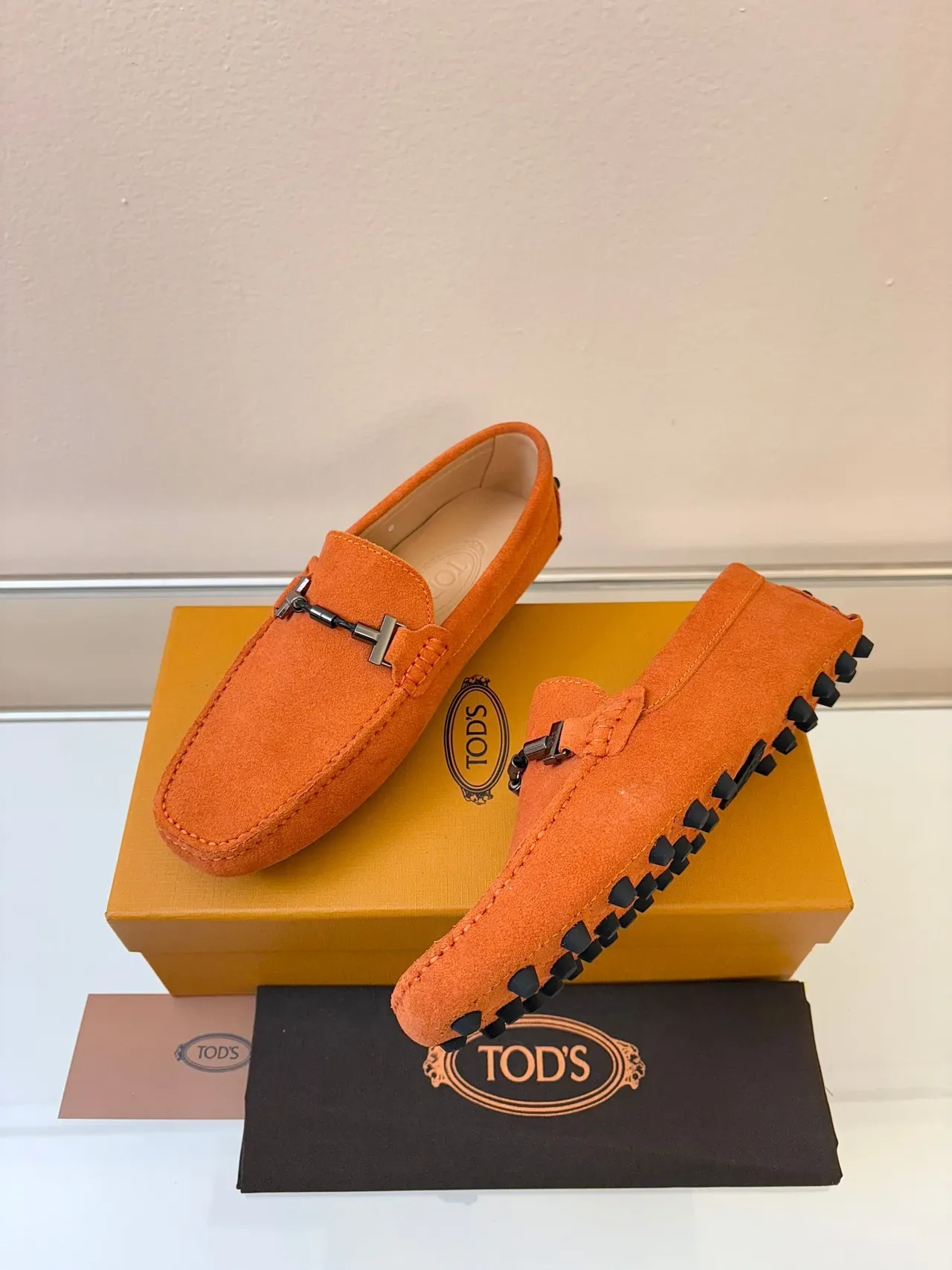 Tod's Gommino Loafer Orange Suede Horsebit Pebble Sole Loafers 2