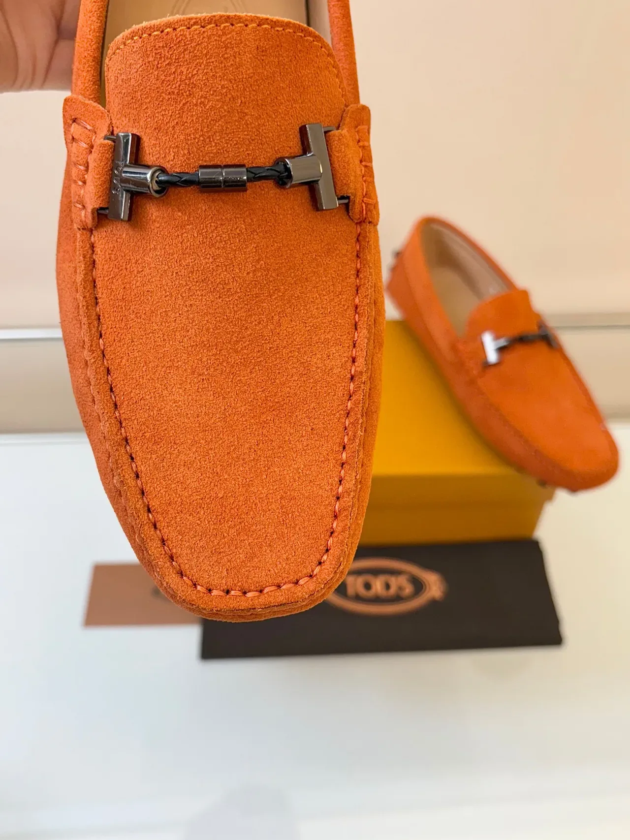 Tod's Gommino Loafer Orange Suede Horsebit Pebble Sole Loafers 4