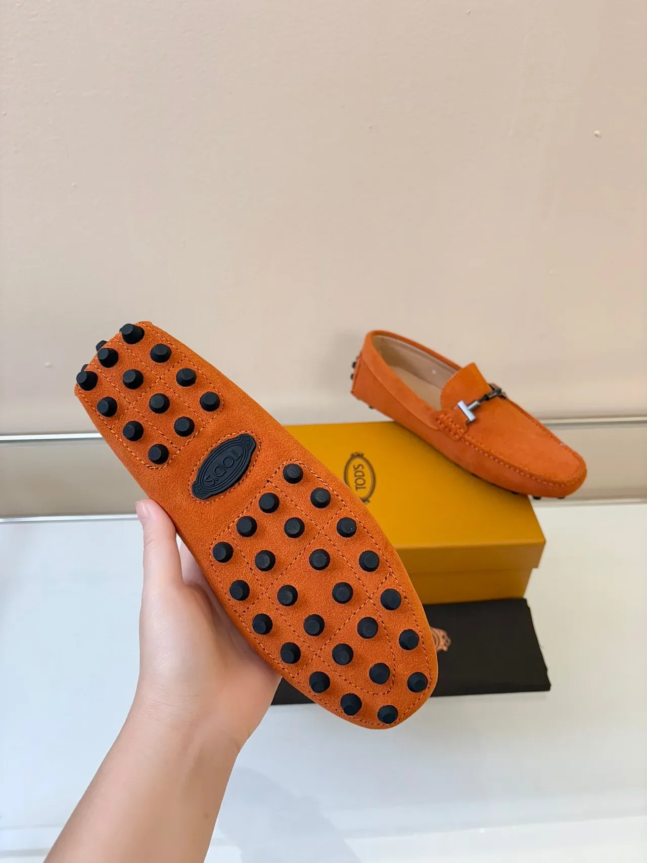 Tod's Gommino Loafer Orange Suede Horsebit Pebble Sole Loafers 5