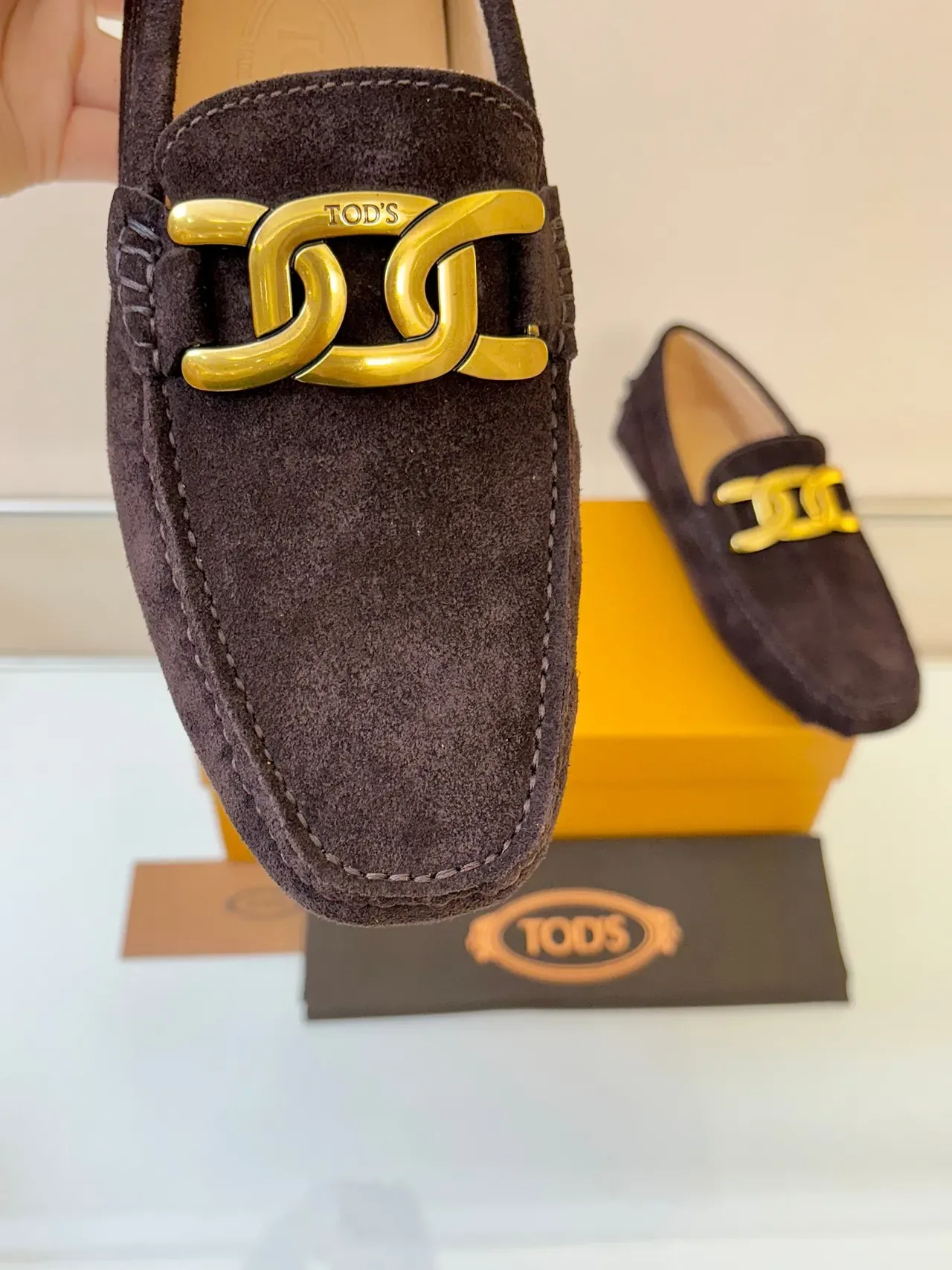Tod's Horsebit Loafer Brown Gold Suede Upper Chain-Link Loafer 3