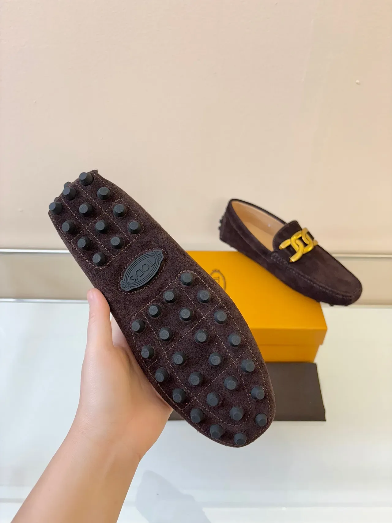 Tod's Horsebit Loafer Brown Gold Suede Upper Chain-Link Loafer 5