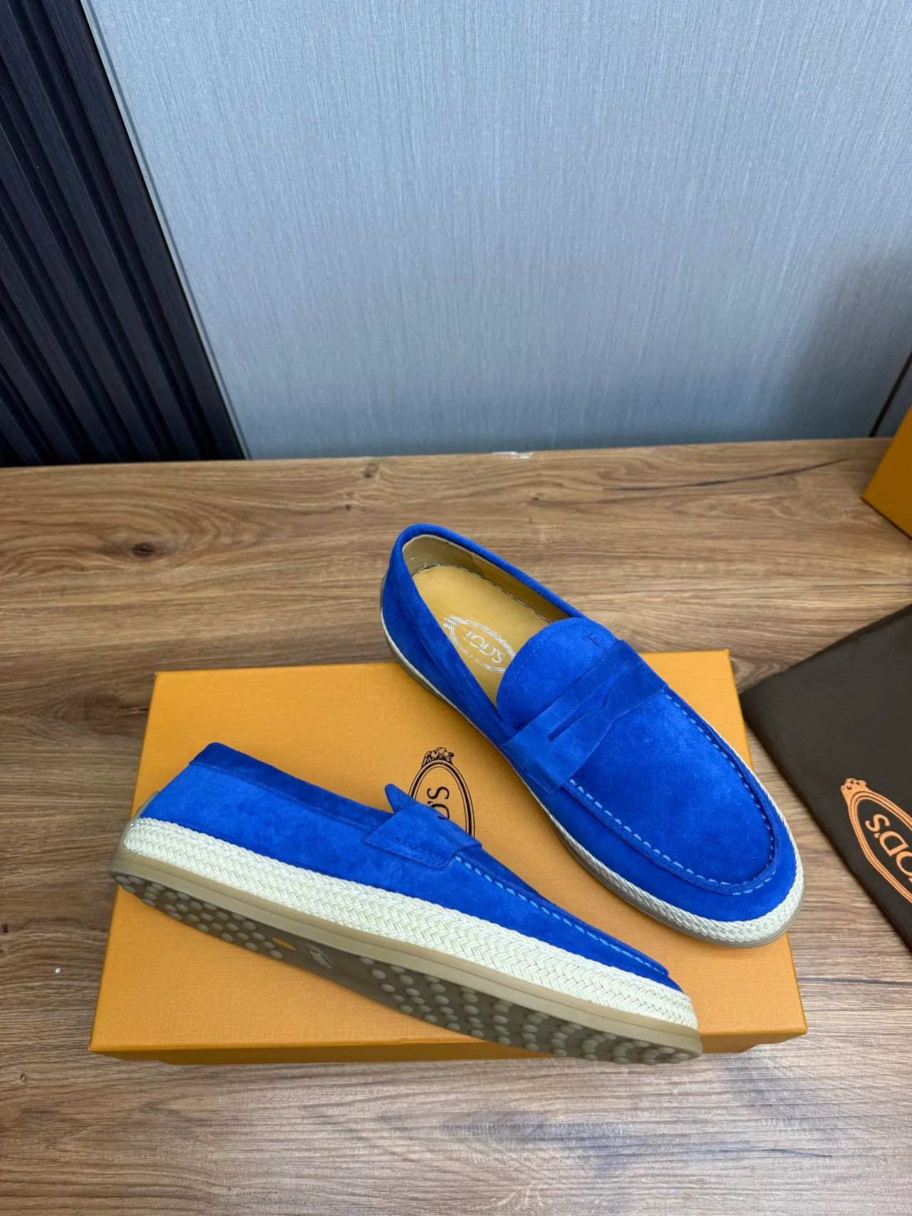 Tod's Penny Loafer bleu beige daim supérieur sangle loafer 7