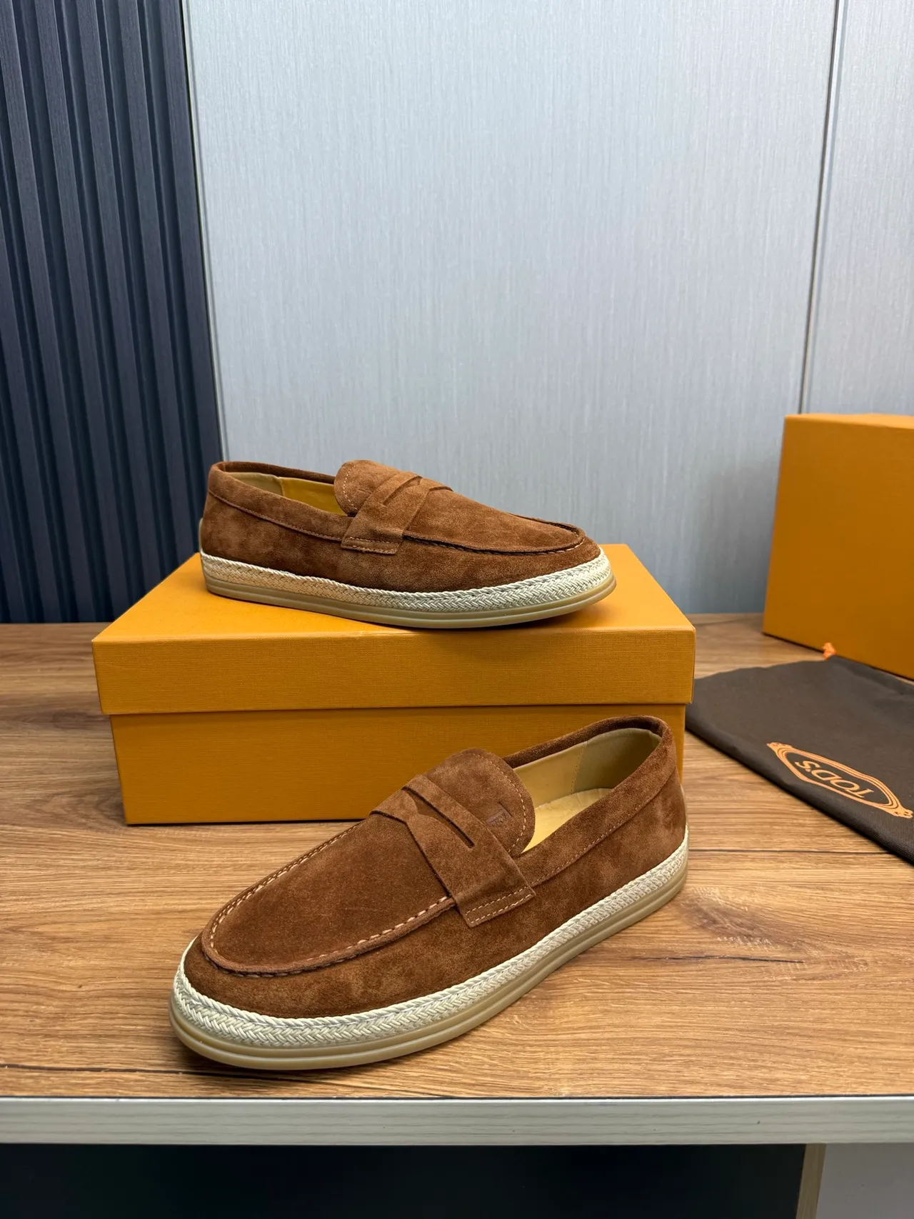 Tod's Penny Loafer Marron Beige Suède Haut Courroie Mocassins 4