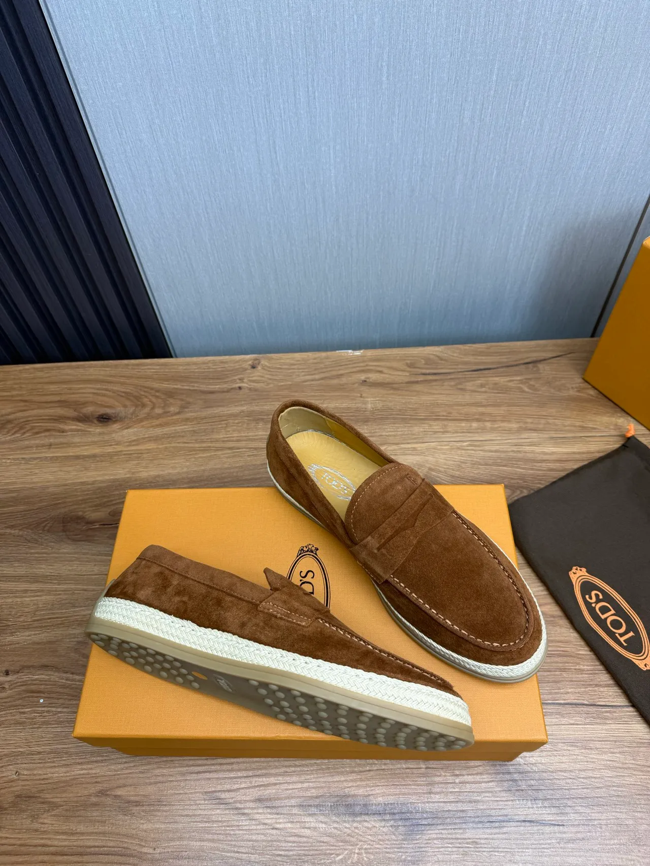 Tod's Penny Loafer Marron Beige Suède Haut Courroie Mocassins 6