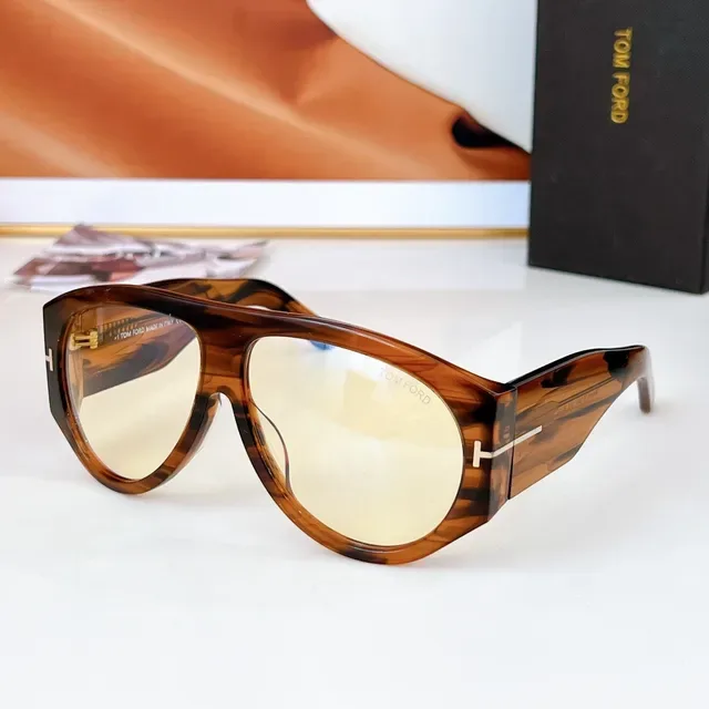 Tom Ford Shield Brown Beige Oversized Tortoiseshell Acetate Sunglasses 1