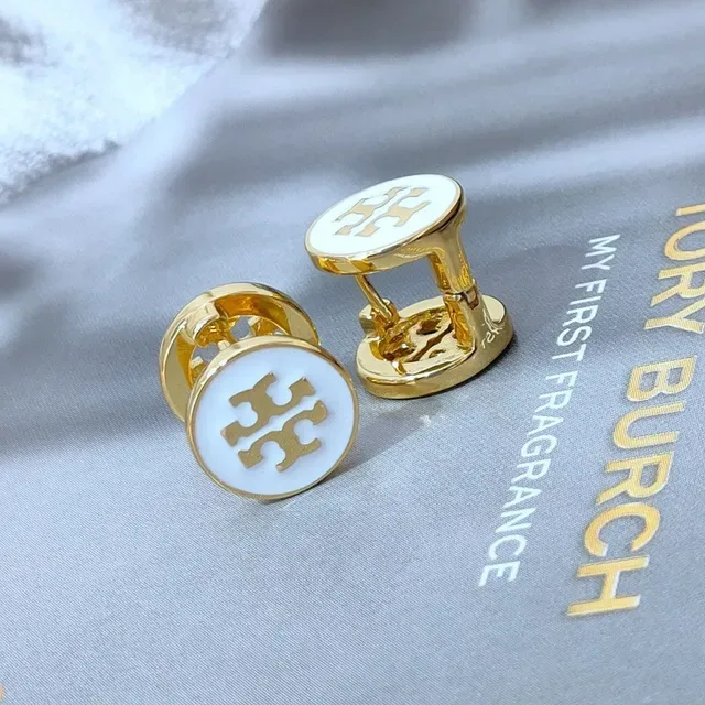 Tory Burch Mini Logo Stud Red Gold Circular Enamel Face Earrings 2