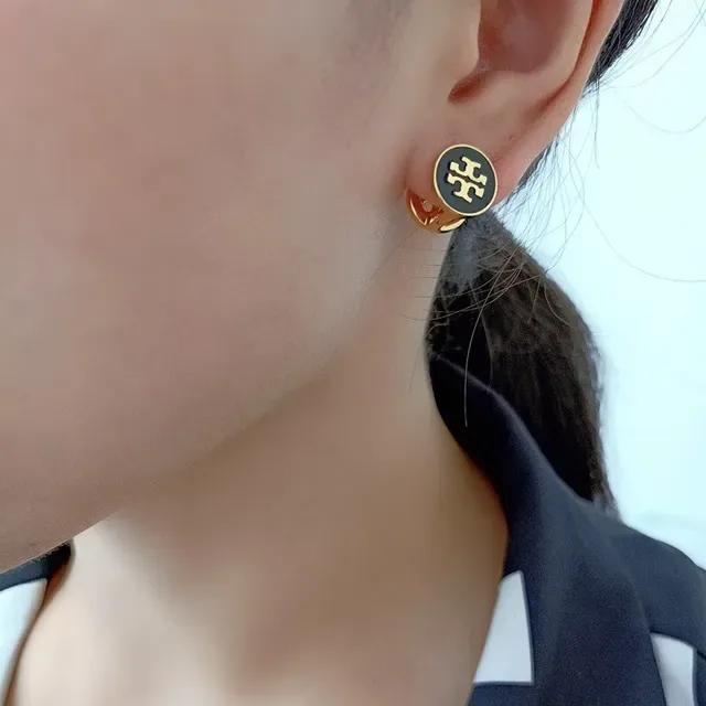 Tory Burch Mini Logo Stud Red Gold Circular Enamel Face Earrings 6