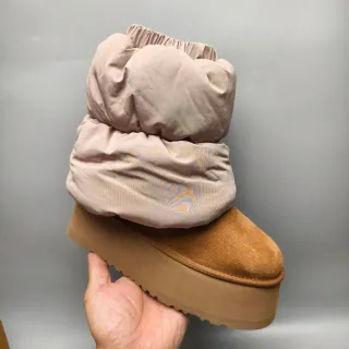 UGG Beige Marrón Suela Plataforma Tela Recogida Caña Botas de Nieve