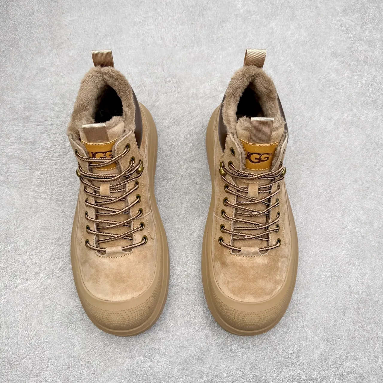 UGG Beige Suede Shearling-Lined Lace-Up Platform Work Boot 6