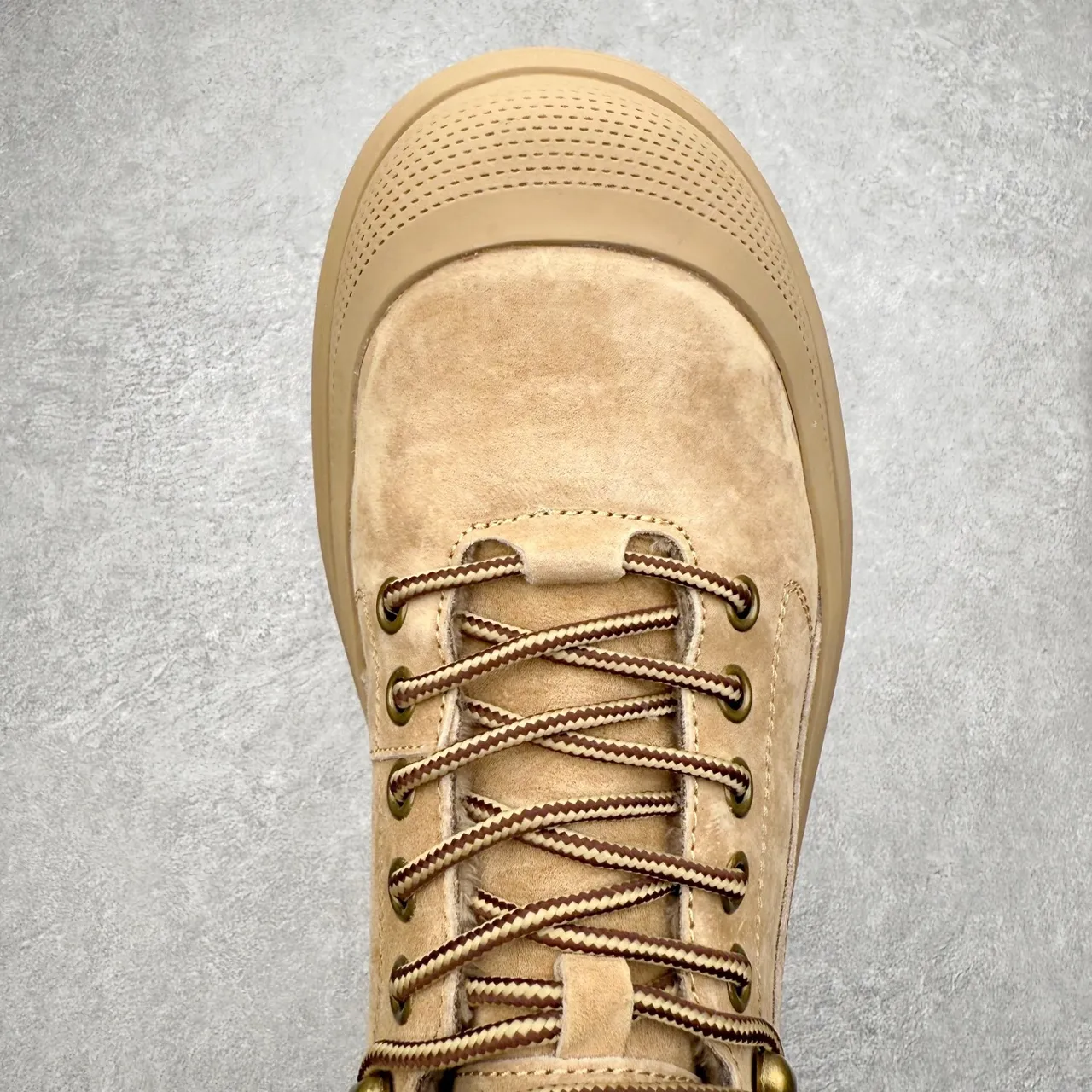 UGG Beige Suede Shearling-Lined Lace-Up Platform Work Boot 8