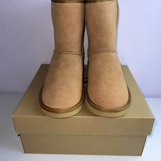 UGG Beige Suede Upper Folded Collar Snow Boots